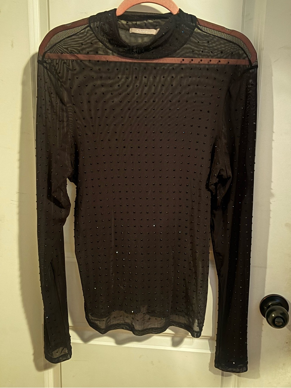 BKE Black Mesh Rhinestone Long Sleeve